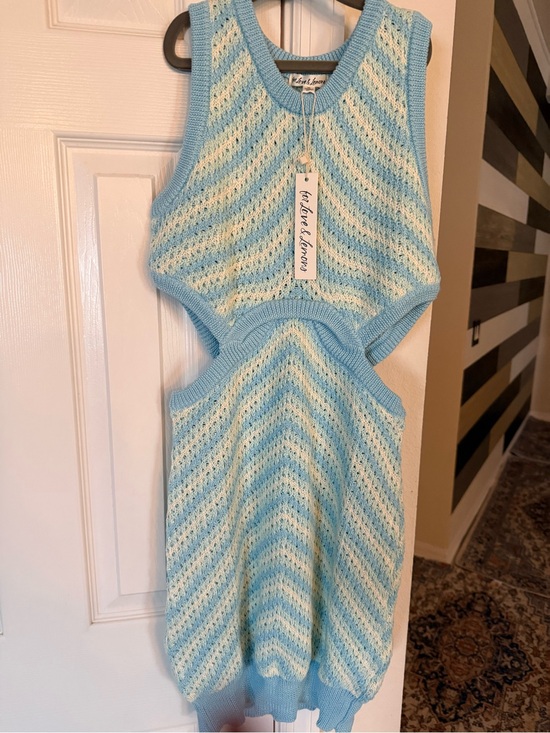 For Love And Lemons Dresses & Skirts - For Love And Lemons Blue and Cream Chevron Knit Mini Dress